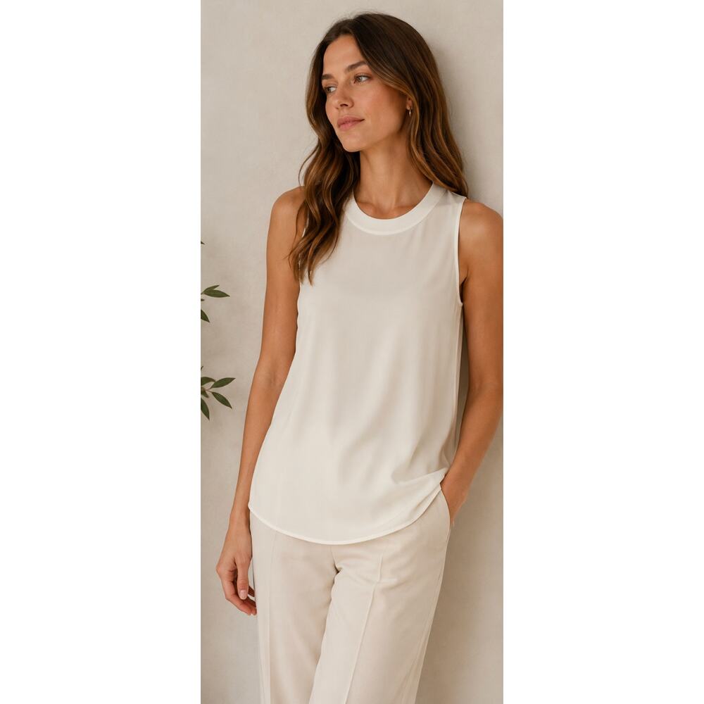 Vince 100% Silk Cream Sleeveless Blouse Minimalist Flowy Tank Top XS